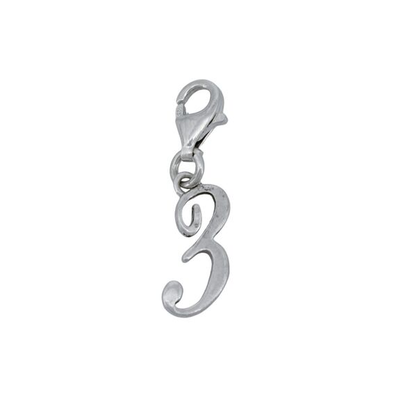 Sterling QG Silver 925 Letter "3" Charm Pendant - Picture 2 of 6